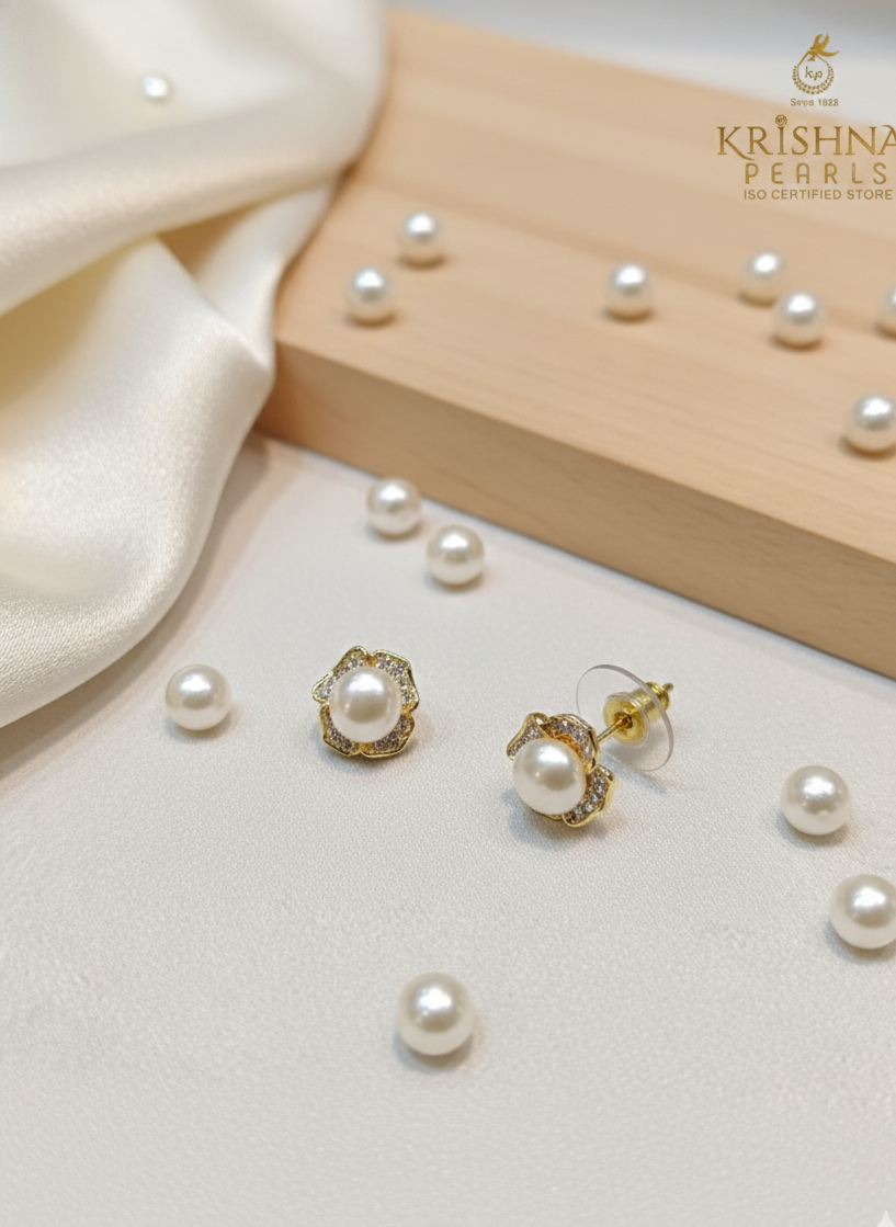92.5 Silver Post Pin Designer Pearl Studds