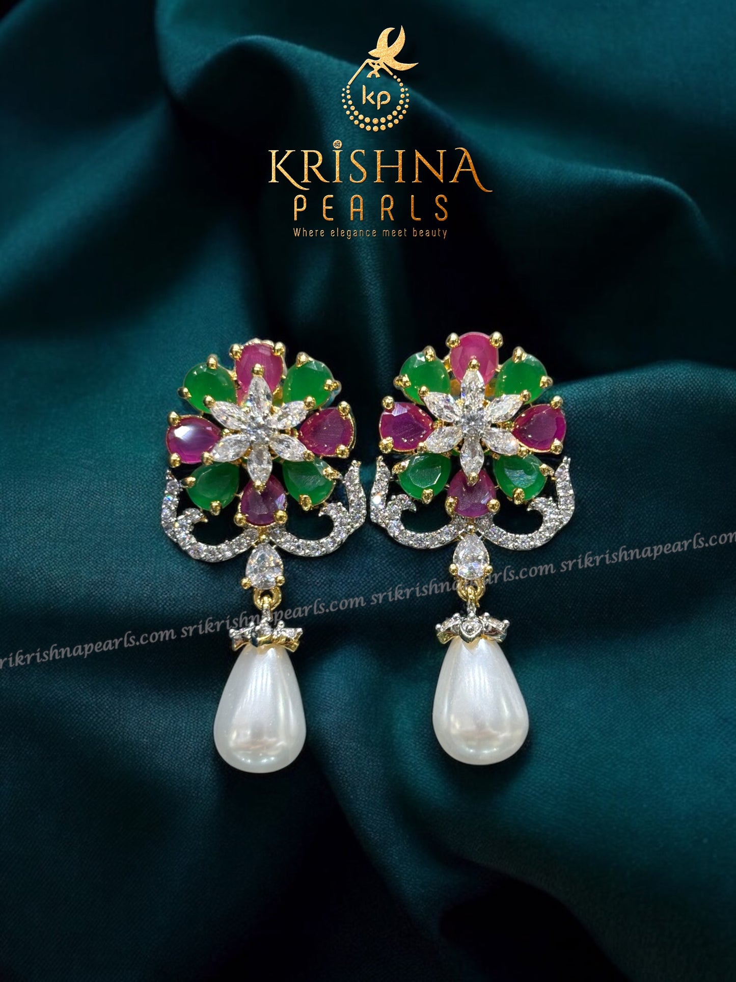 Royal Harmony Twin-Line Ruby Emerald Pearls Set