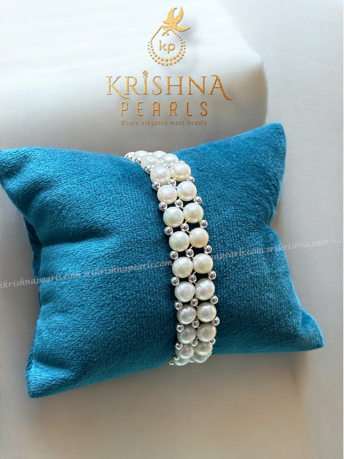 Designer Double Line White Button Pearls Bracelet