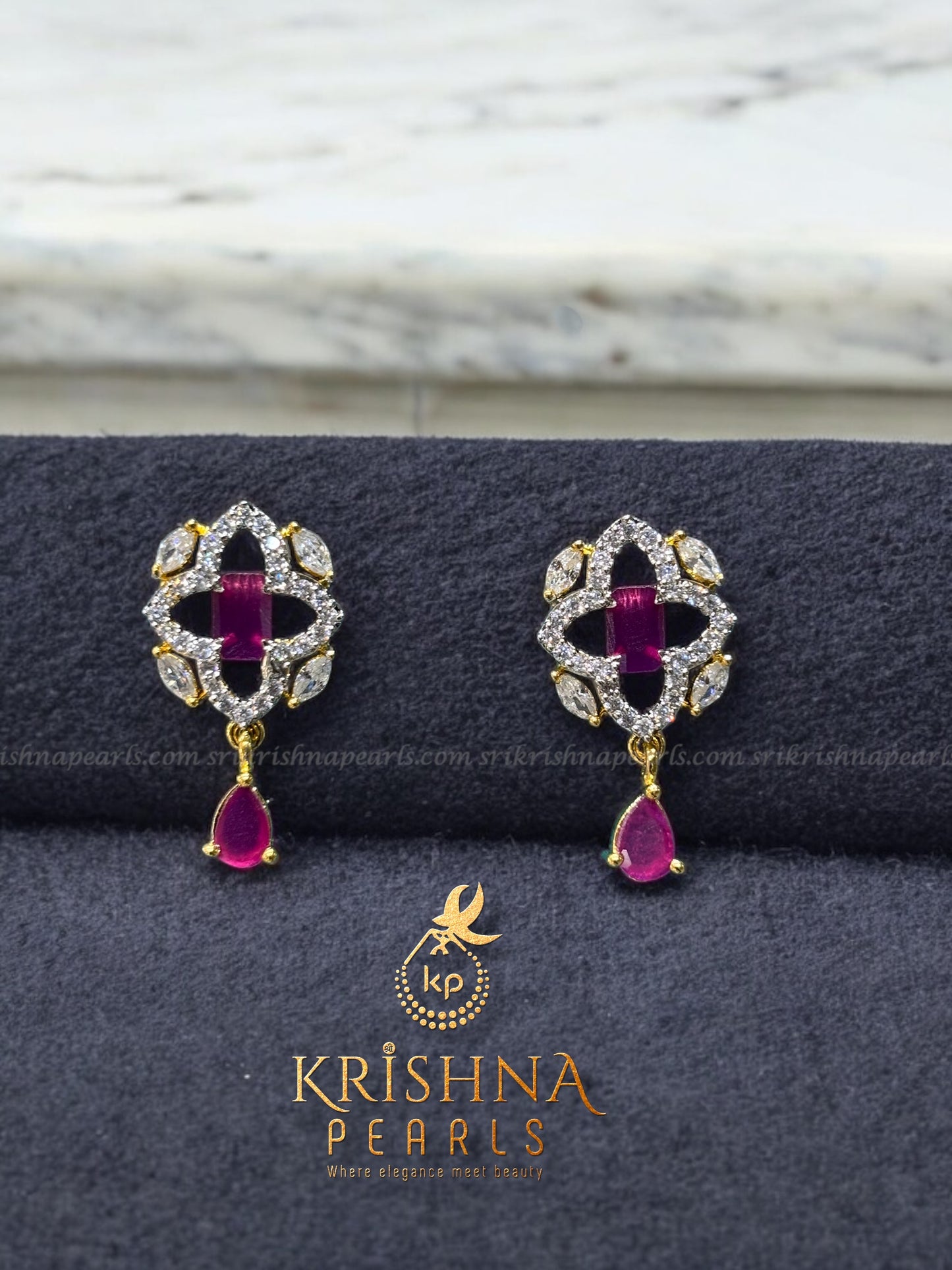 Elegant Ruby Studded Two Line Pearl Choker Set