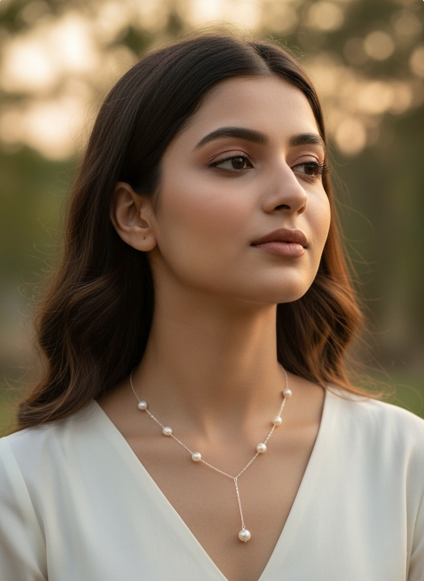 Adorable 92.5 Silver Seven Pearls Chain