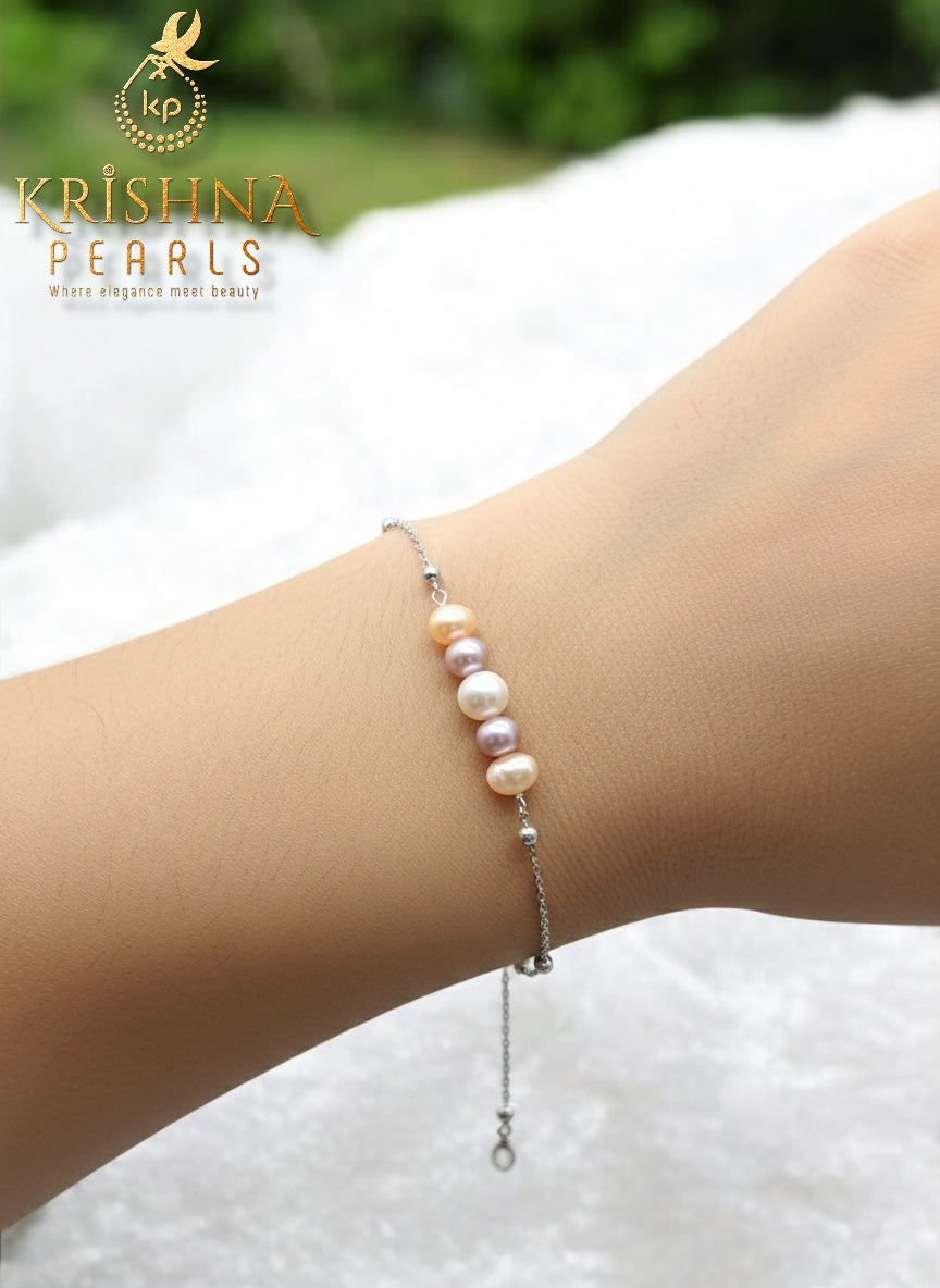 92.5 Silver MultiColor Pearls Bracelet