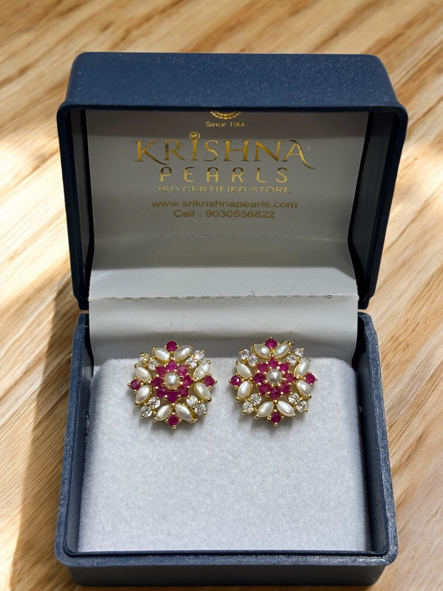 Ruby & Pearls Studded Earrings