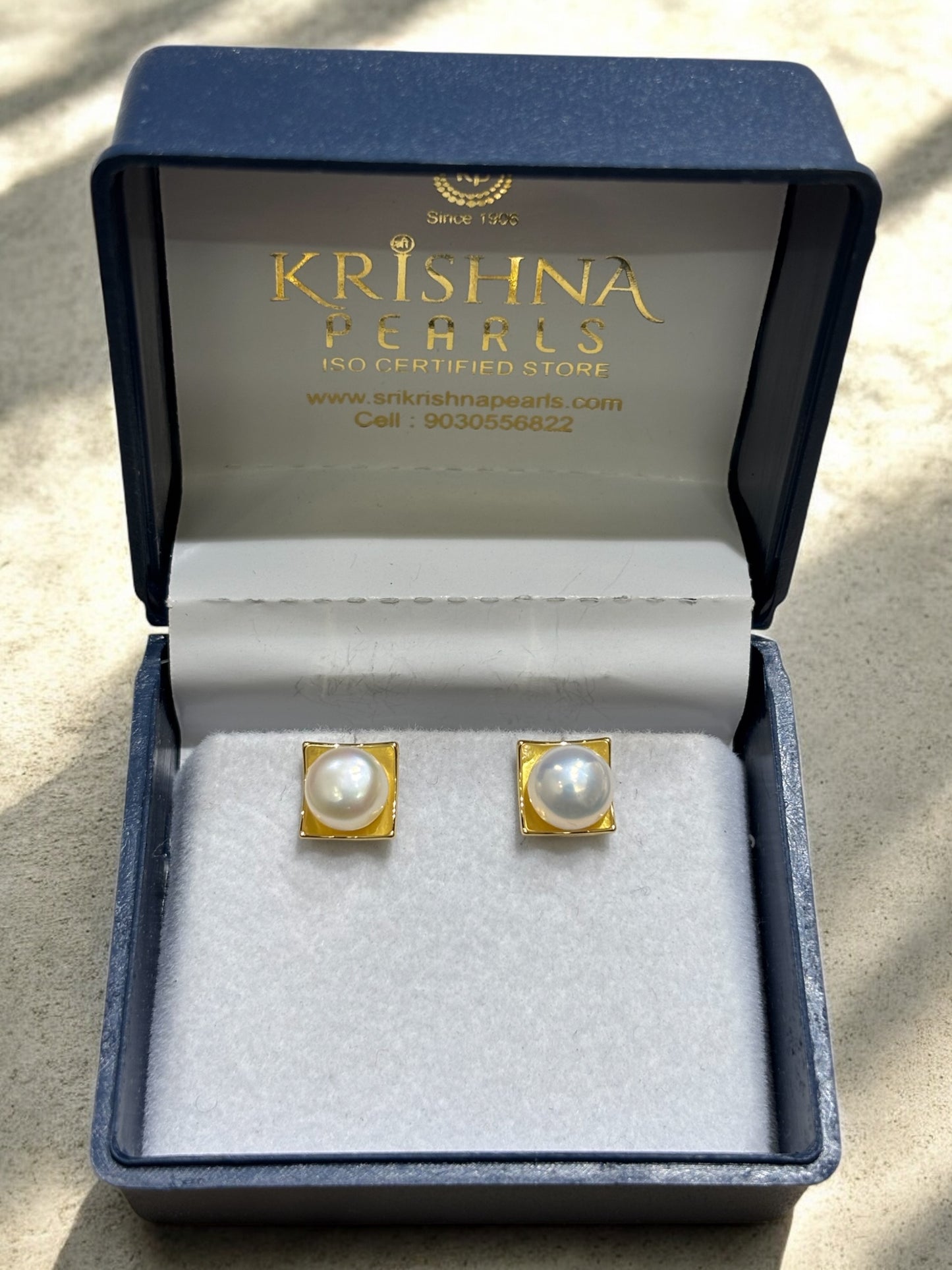 92.5 Post Pin Silver Squared Orbit Pearl Studded Earrings