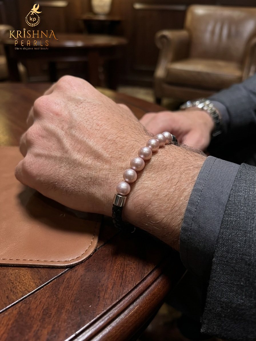 Seven Pearls With Leather Magnetic Bracelet
