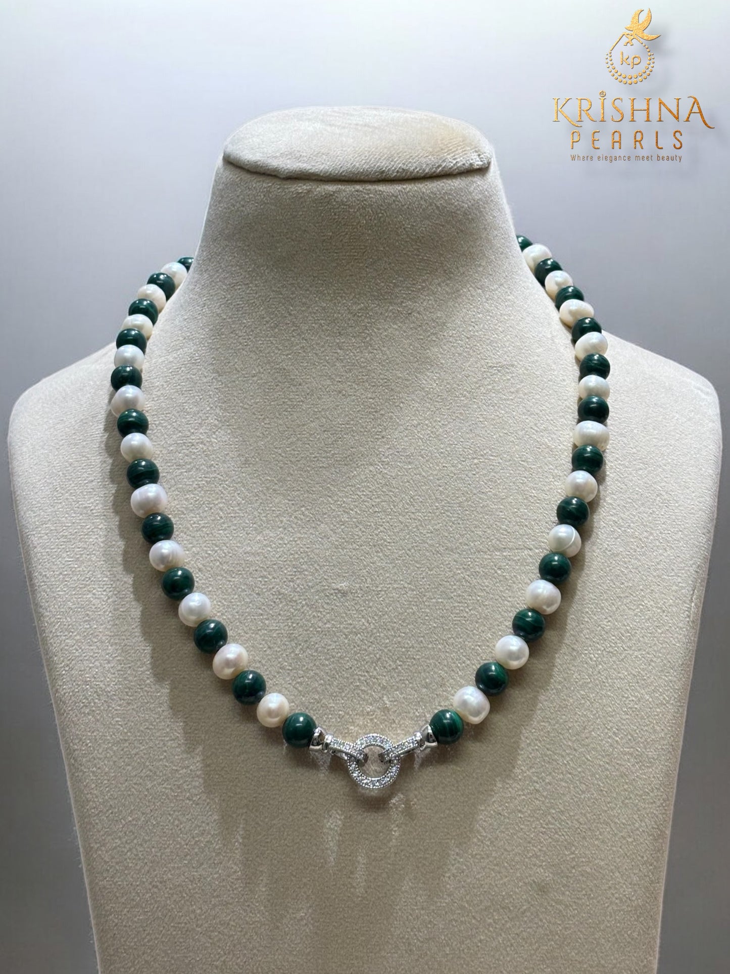 Beautiful Malachite & Pearls Necklace Set Detachable Locket Multi Wear