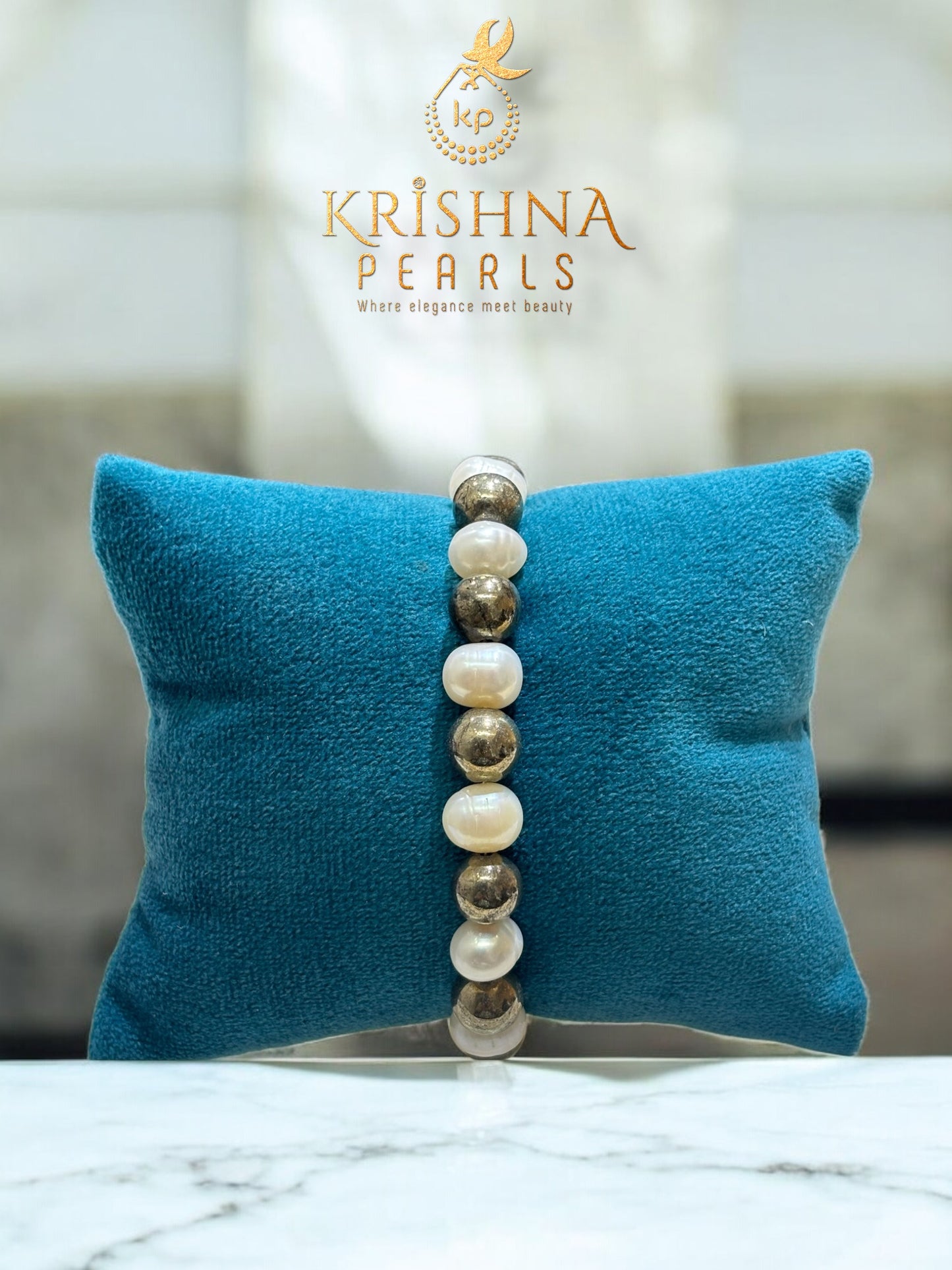 Buy Raw Pyrite Stone & Pearls Bracelet