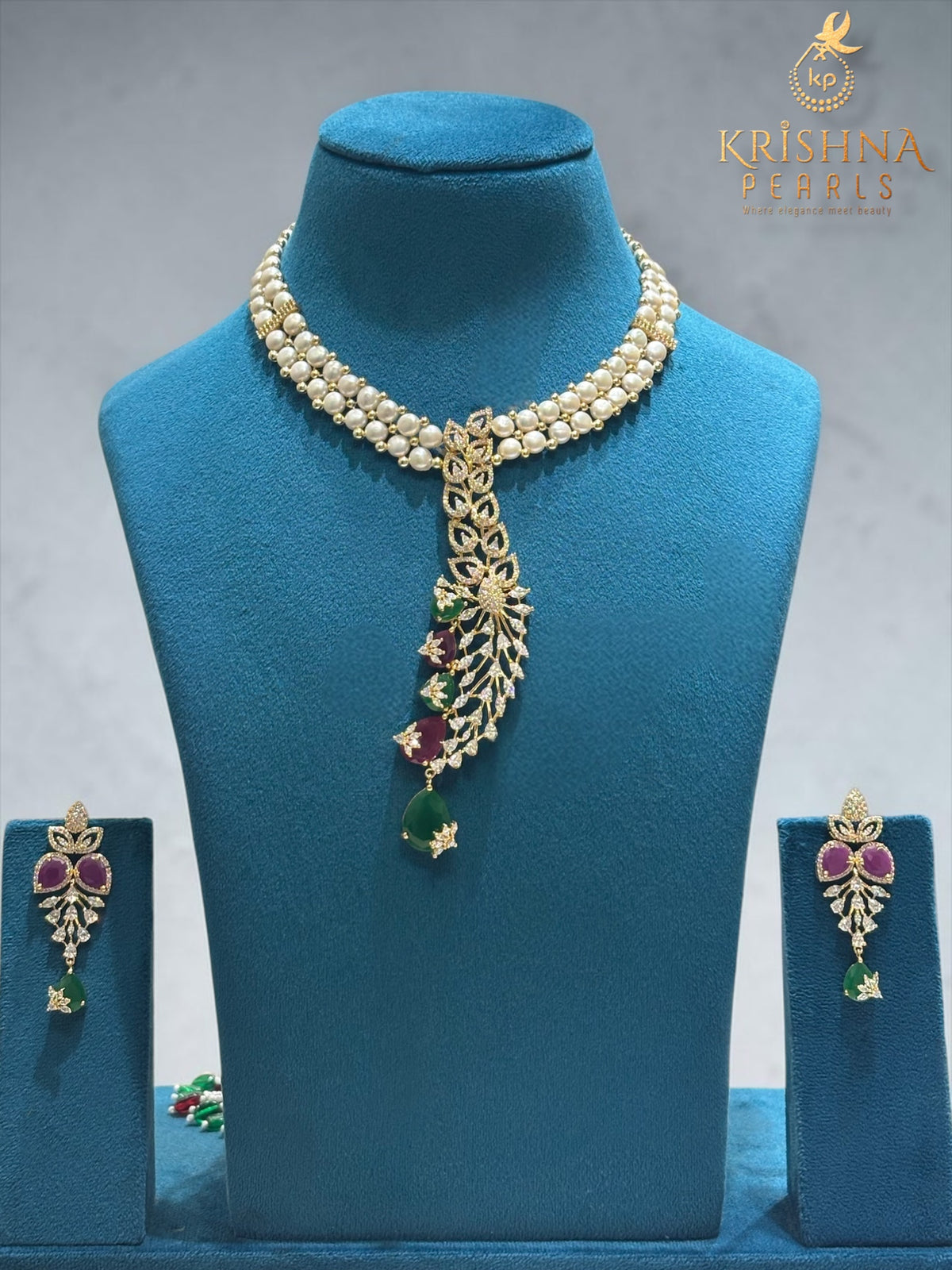 Button Pearls Double Layer Long Pendent Set