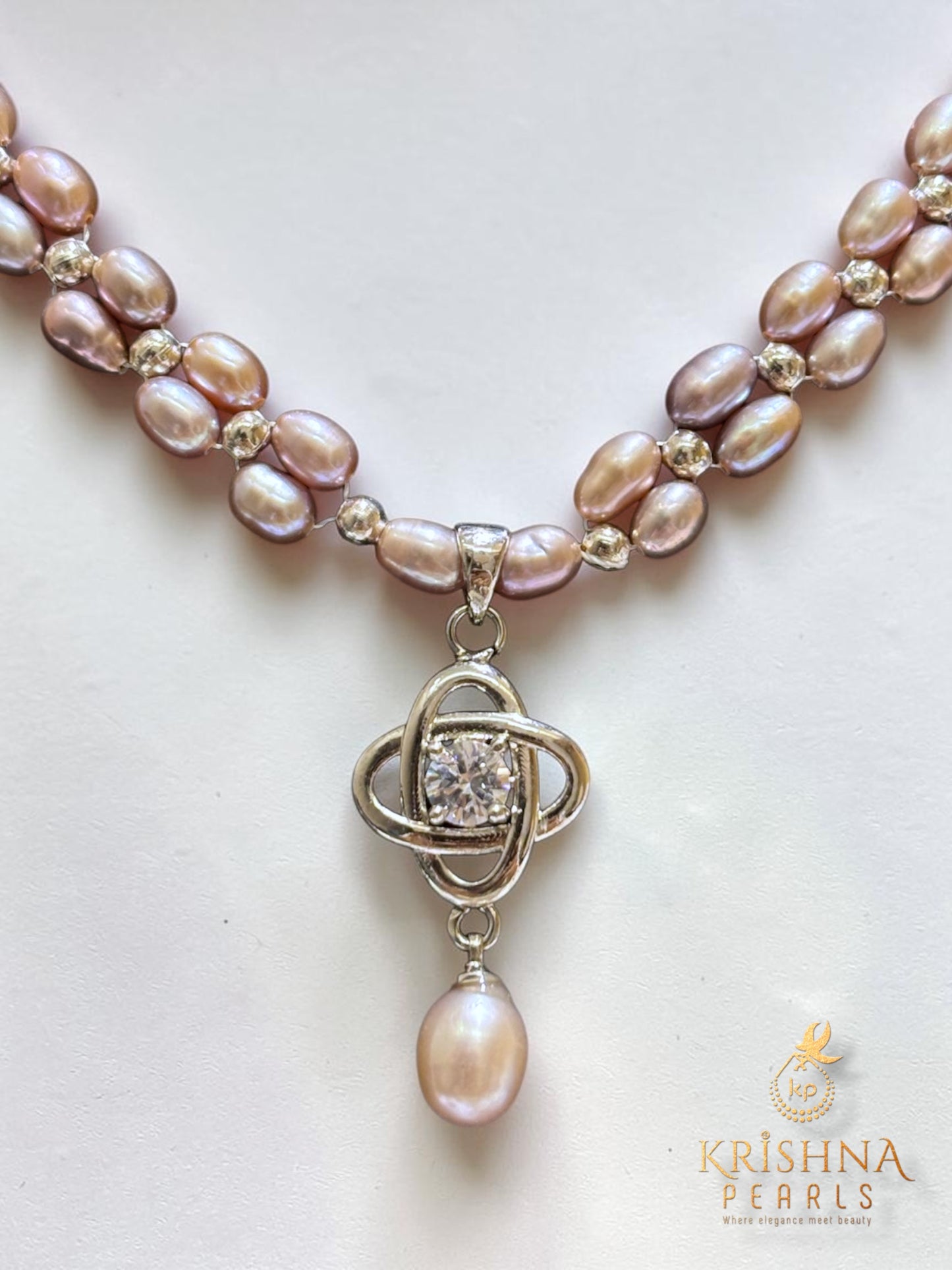 Authentic Pink Pearls Double Layer Necklace Set
