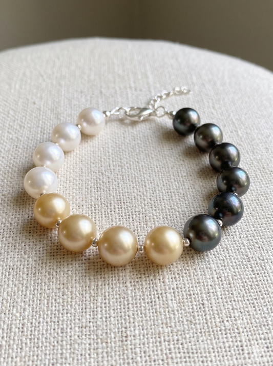 Designer Round Pearls Bracelet With 92.5 Silver Adjustable Closure