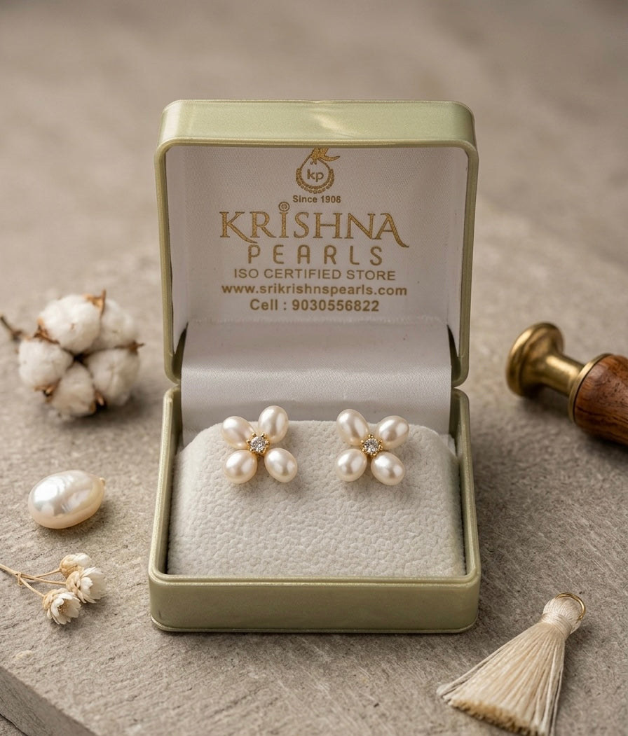 Four Pearls Studded Earrings