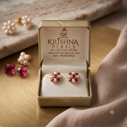 Pearls Ruby Combination Studds