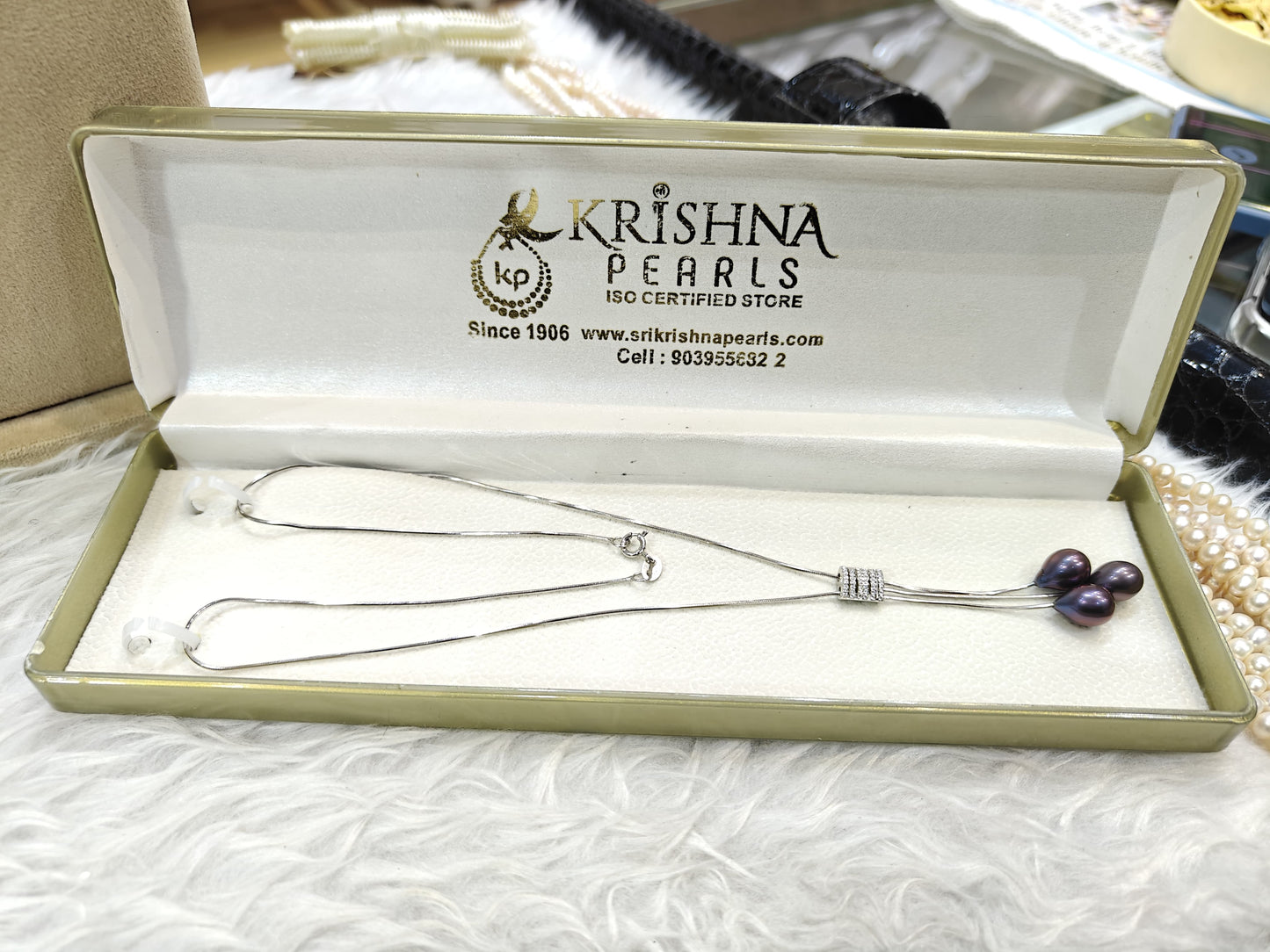 92.5 Silver Black Hues Pearls Chain