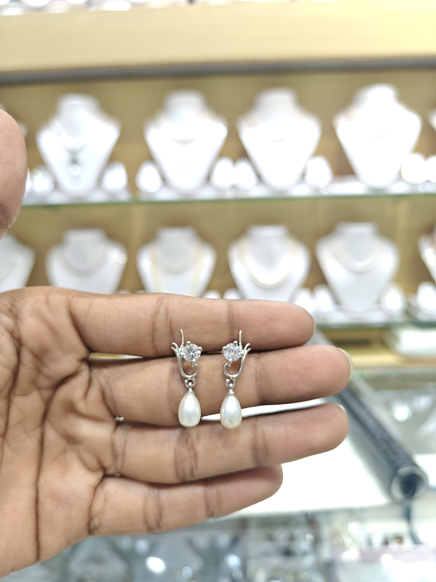 Adorable Diamond Studded Pearl Drop Hanging
