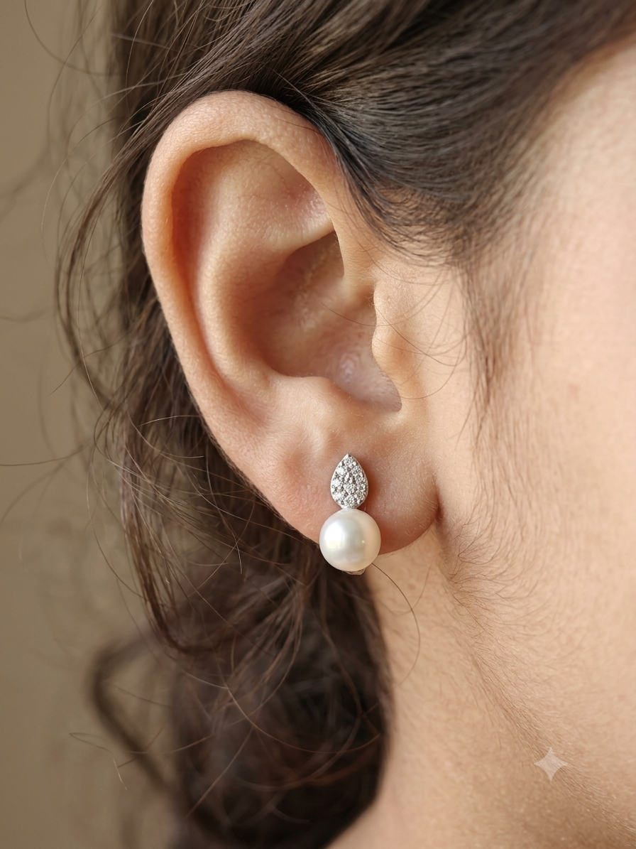 92.5 Silver Leaf Pattern Pearls Studded Combo Set ( Necklace Set with Ring )