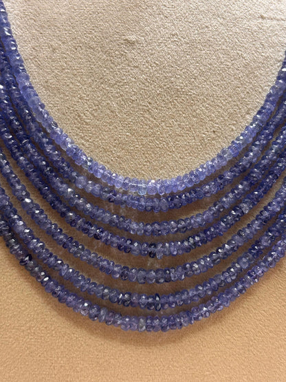 7-Strand Royal Violet-Blue Natural Tanzanite Faceted Bead Mala