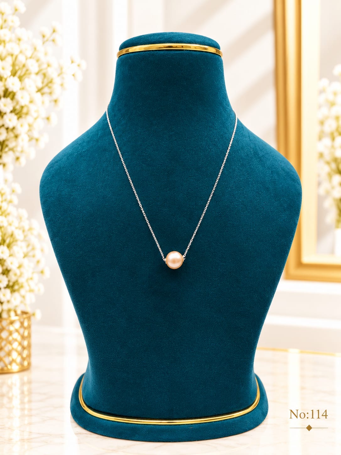 Elegant Peach Pink Pearl Adjustable Length Chain