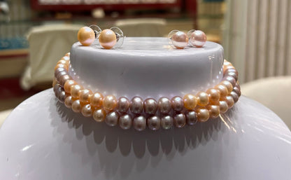 Two Layered Round Pearls Choker AAA Quality (2 Pair Matching Studds)