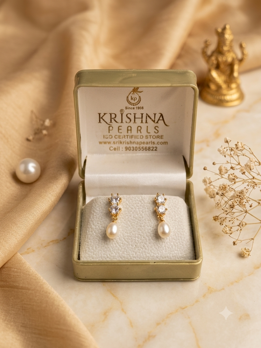 CZ Studded Real Pearl Drop Hanging