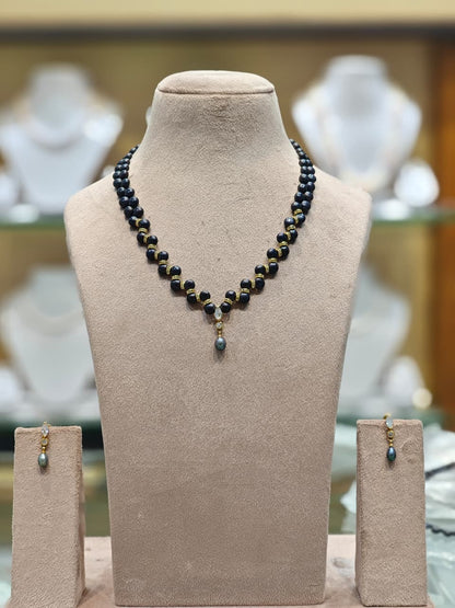 Designer Black Button Pearls Necklace Set