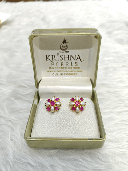 Pearls Ruby Combination Studds