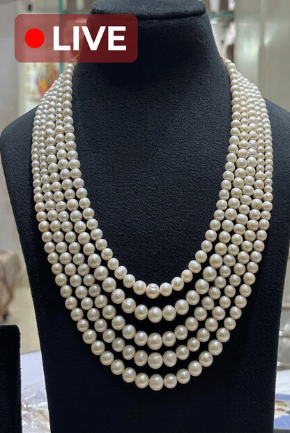 Round Pearls Gradient Necklace Five Layers
