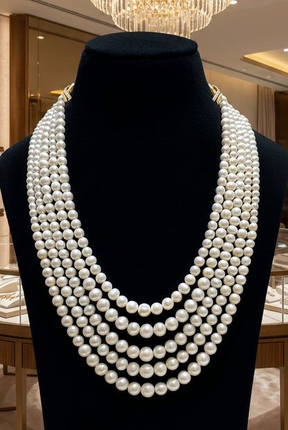 Round Pearls Gradient Necklace Five Layers