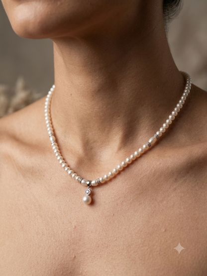 92.5 Silver Diamond Studded Pearls Combo Set ( Necklace Set With Ring )