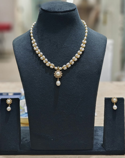 Petal Dewdrop Double Layer Pearls Necklace Set
