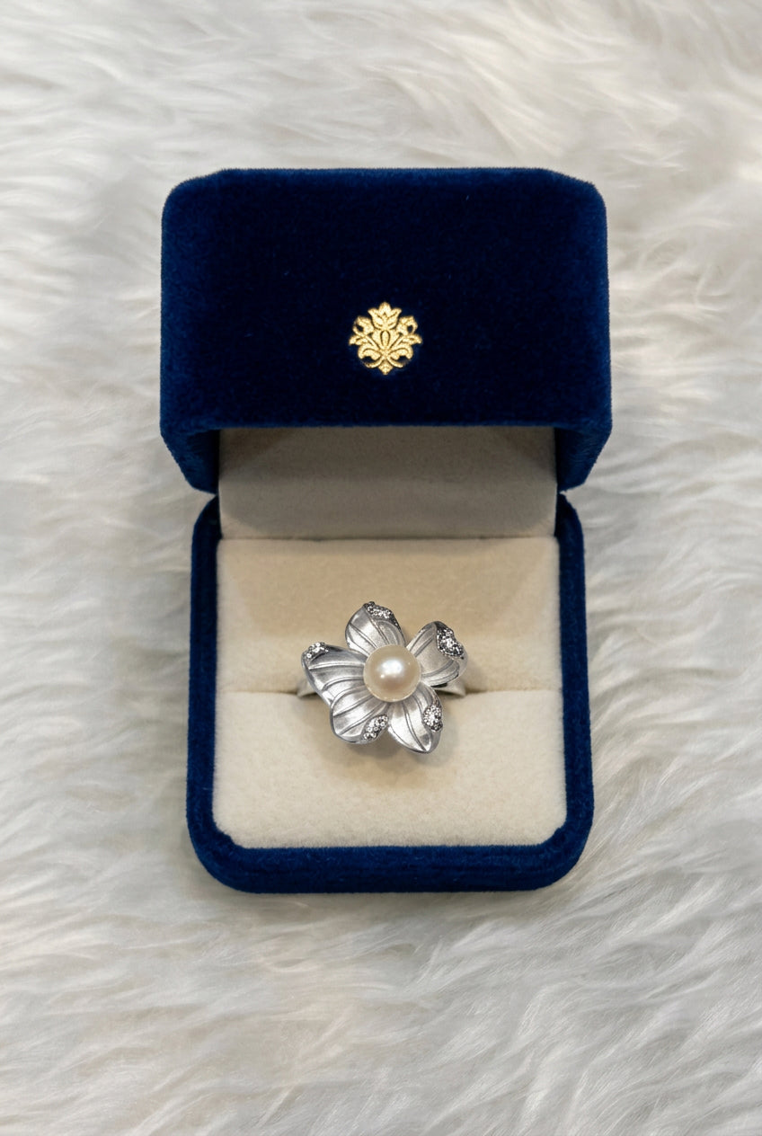 Ethereal Blossom Pearl Ring Adjustable Size