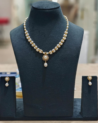 Petal Dewdrop Double Layer Pearls Necklace Set