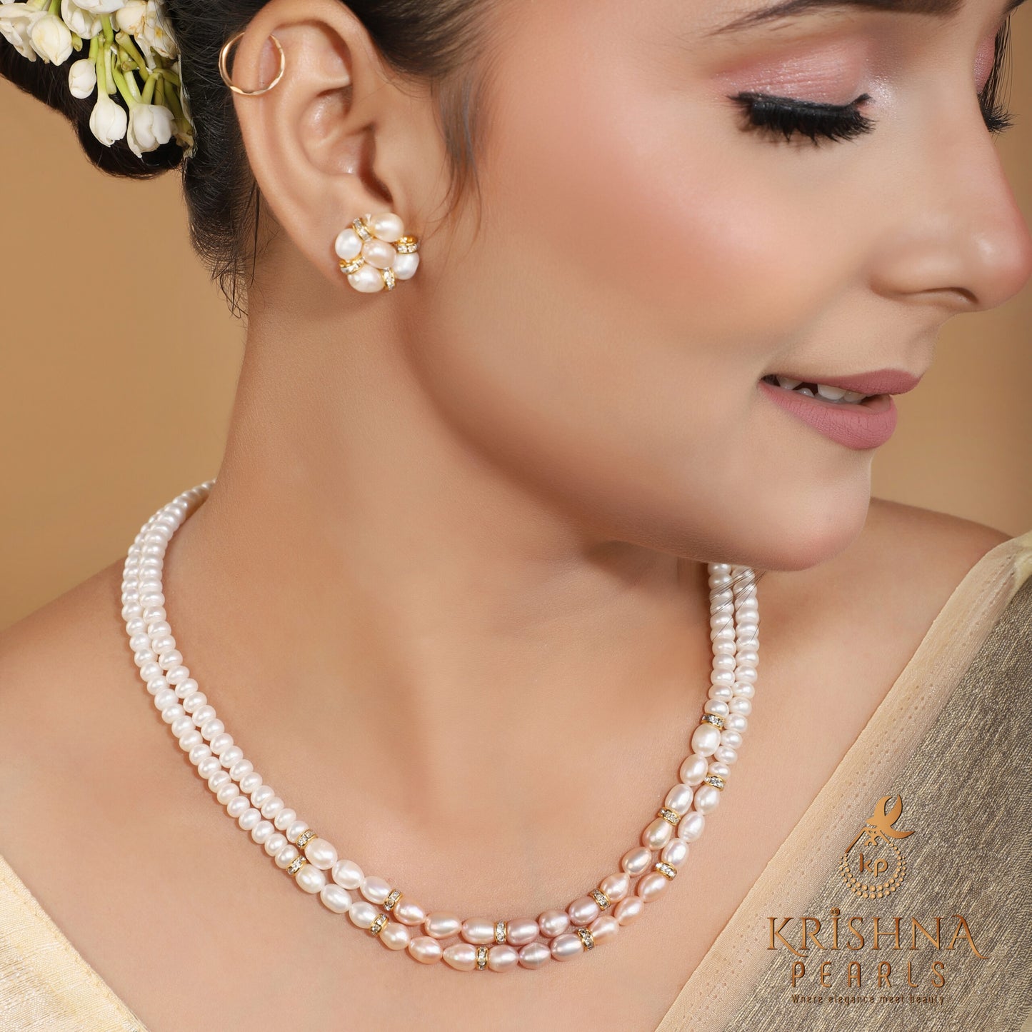 Elegant White & Pink Pearl Necklace