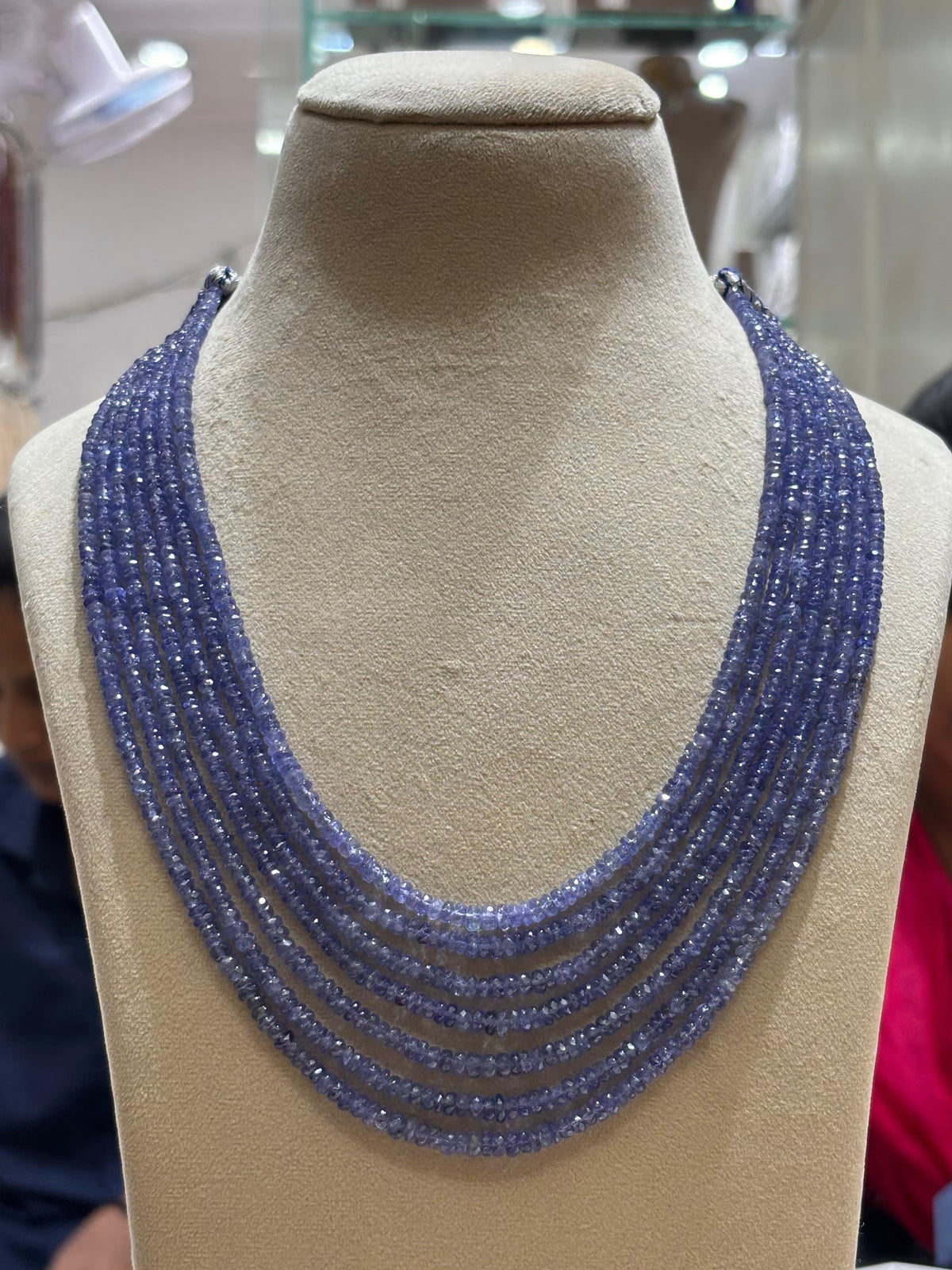 7-Strand Royal Violet-Blue Natural Tanzanite Faceted Bead Mala