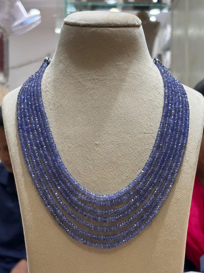 7-Strand Royal Violet-Blue Natural Tanzanite Faceted Bead Mala