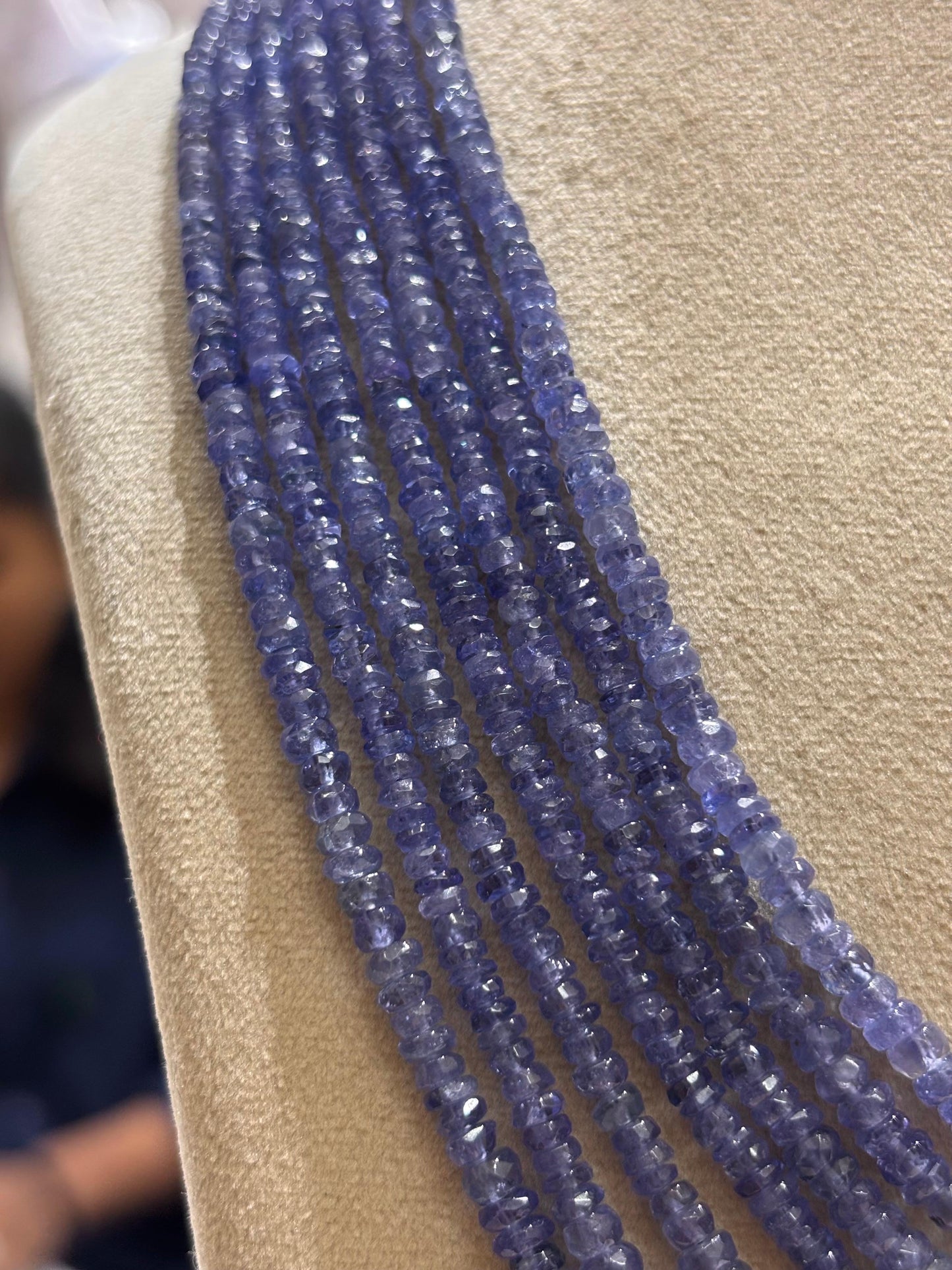 7-Strand Royal Violet-Blue Natural Tanzanite Faceted Bead Mala
