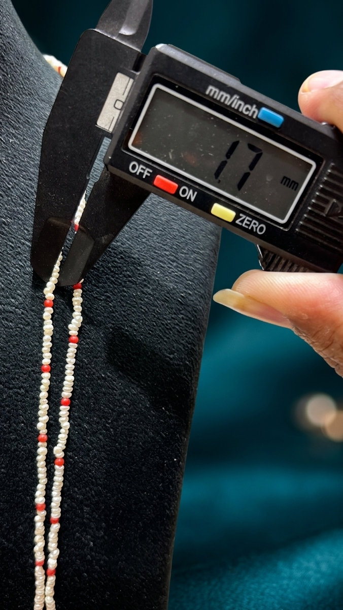 1MM - 2MM Small Pearls & Coral Long Necklace 24inch Two Layers