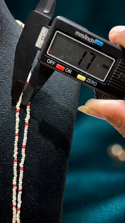 1MM - 2MM Small Pearls & Coral Long Necklace 24inch Two Layers