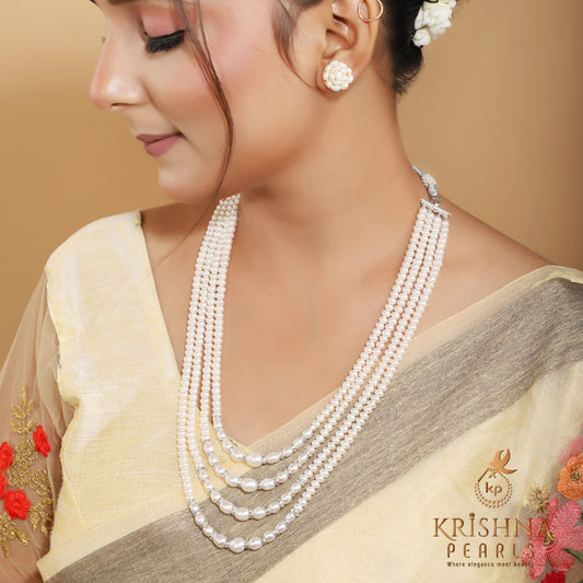 Designer Oval & Flat Mix Long Pearl Necklace