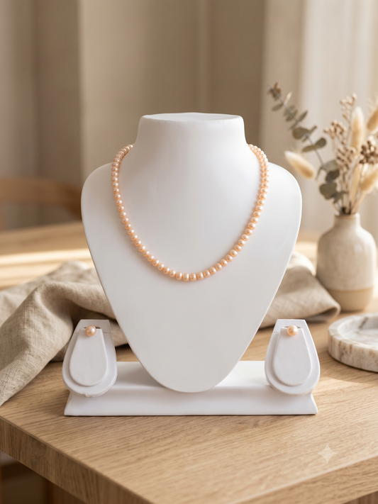 Half Round Peach Pink Pearls Graduated Necklace