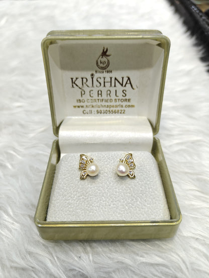 92.5 Silver Post Pin Cute Butterfly Pearl Studds