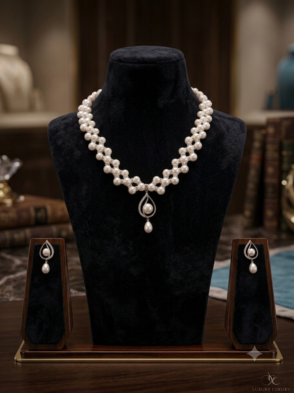 Woven Pearl Necklace & Raindrop Earring Set | Sri Krishna Pearls