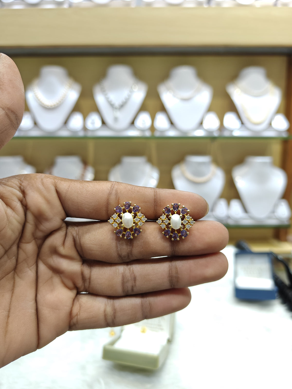 Real Pearl Amethyst Studds