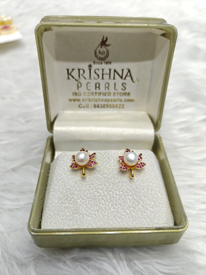 Designer Go Green Leaf Pearl Ruby Studds