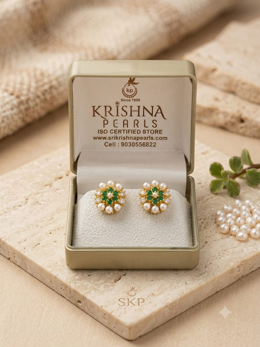 Emerald Pearls Studded Earrings