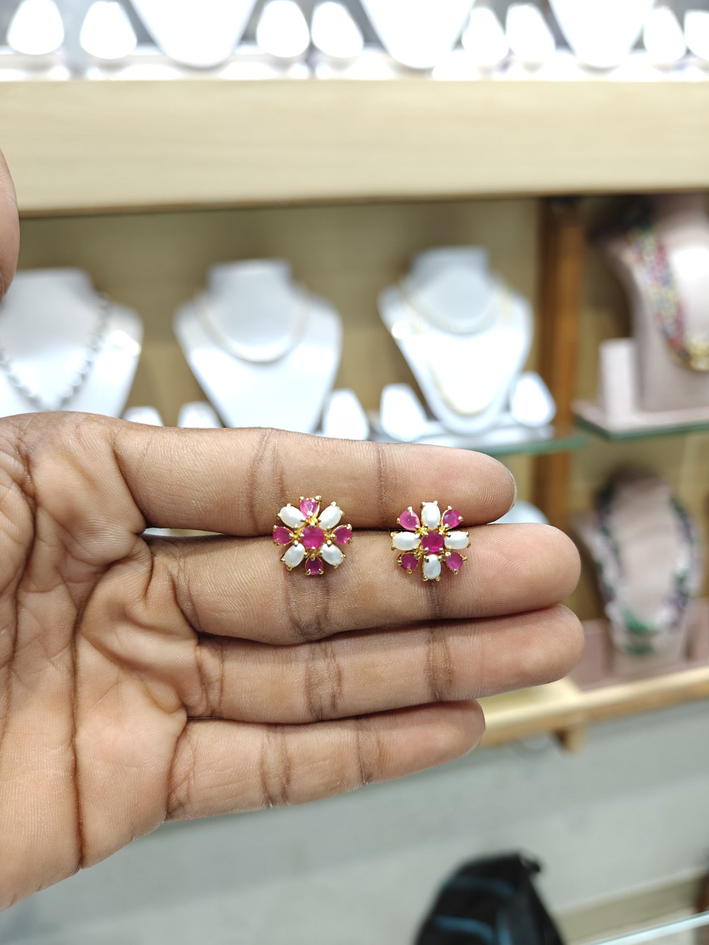 Pearls Ruby Combination Studds