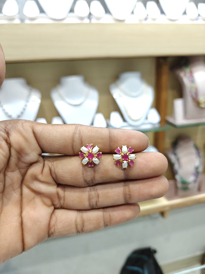 Pearls Ruby Combination Studds