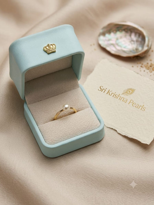 Classy White Pearl Studded Finger Ring Adjustable