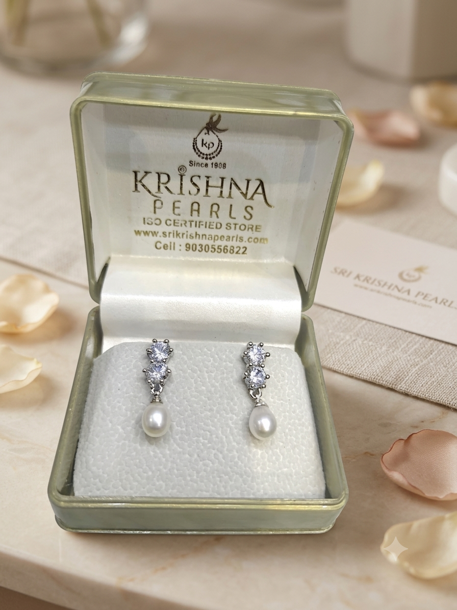 CZ Studded Real Pearl Drop Hanging