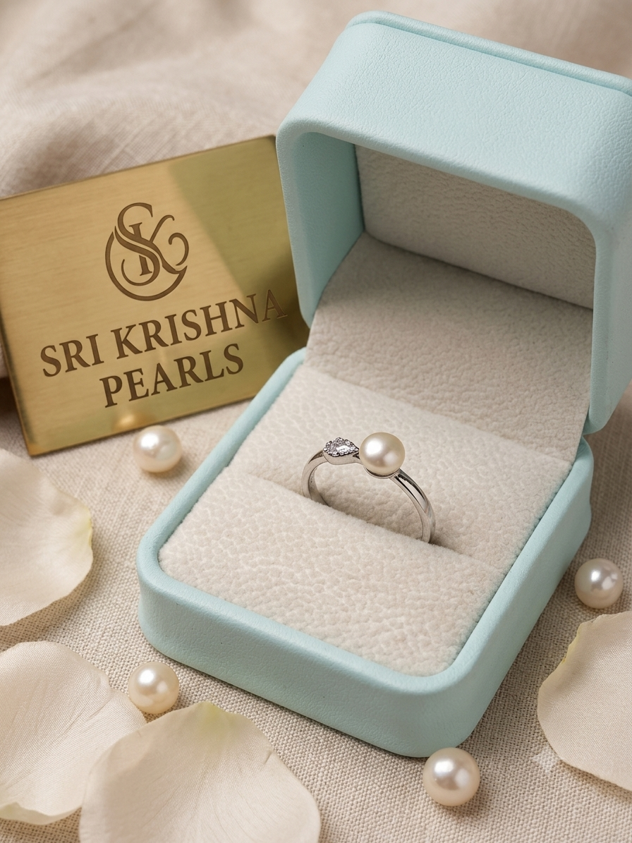 92.5 Silver Leaf Pattern Pearls Studded Combo Set ( Necklace Set with Ring )
