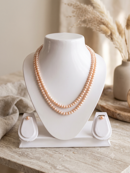 Graduated Two Layers Half Round Pink Pearls
